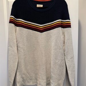 Men's Marine Layer Navy and Cream Striped Sweater